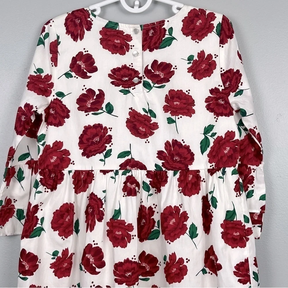 NWT Crown & Ivy kids white red floral 100% cotton bell sleeve dress, size 10.